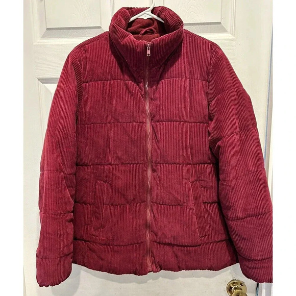 Old Navy Women's Oversize Puffer Wine Corduroy Padded Jacket Pockets Zip Large‎ - Picture 2 of 8